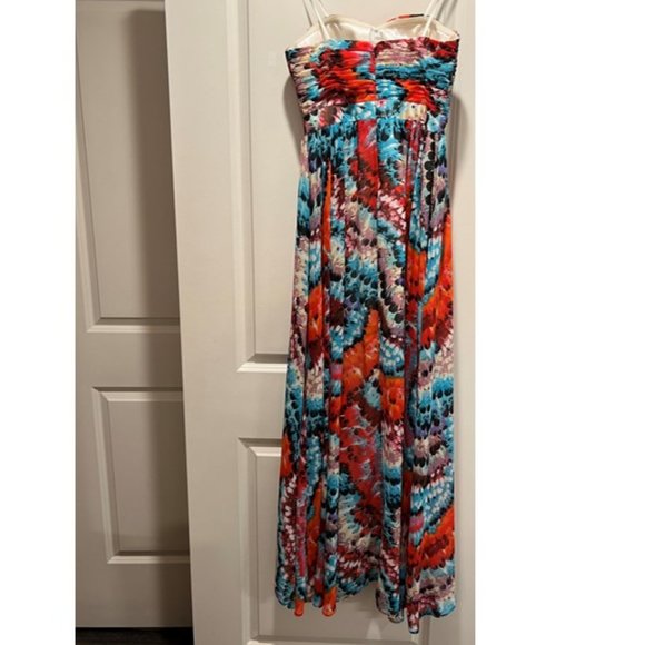 Aidan Mattox Strapless High Low Colorful Feather Print, 6 - Picture 6 of 6